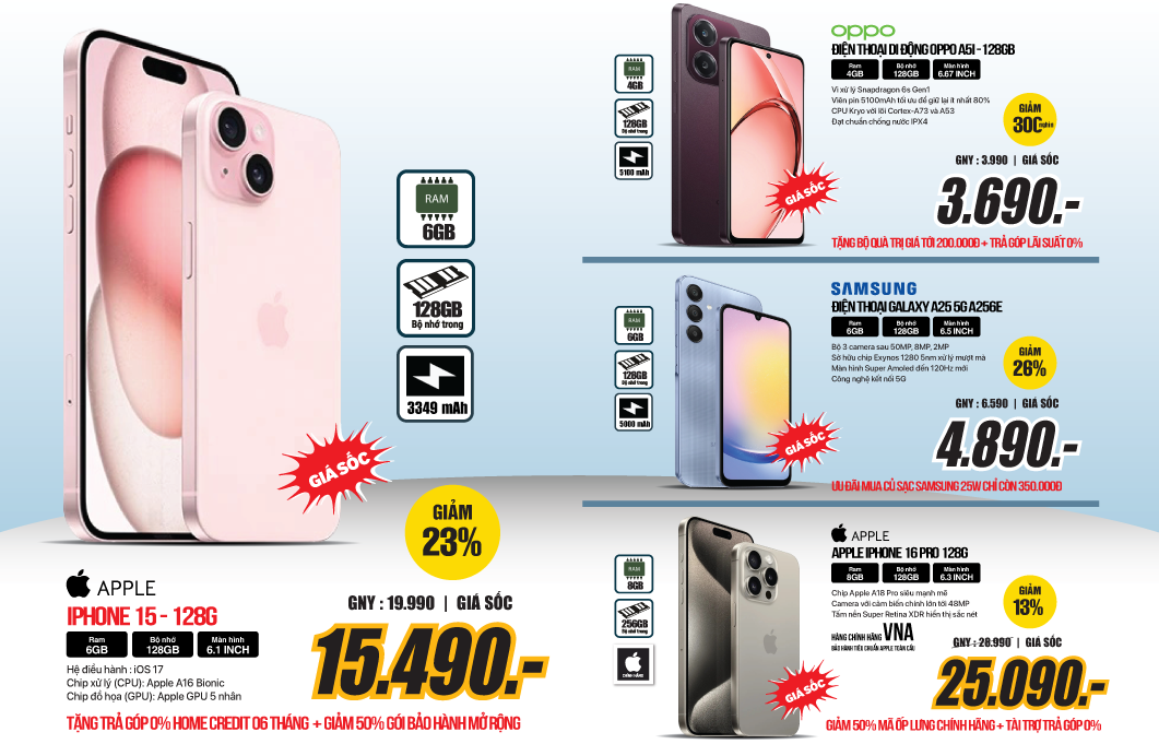 Smartphone giảm tới 50% + Bộ quà trị giá 800k