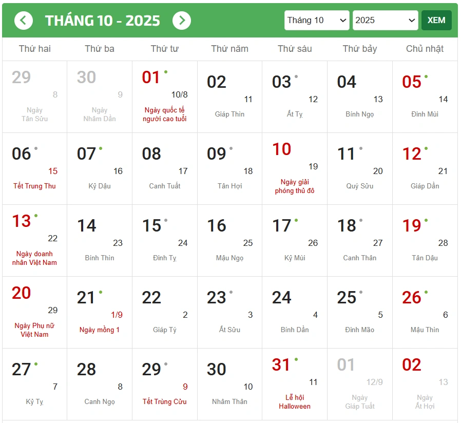 Trung thu 2025 vào ngày nào?