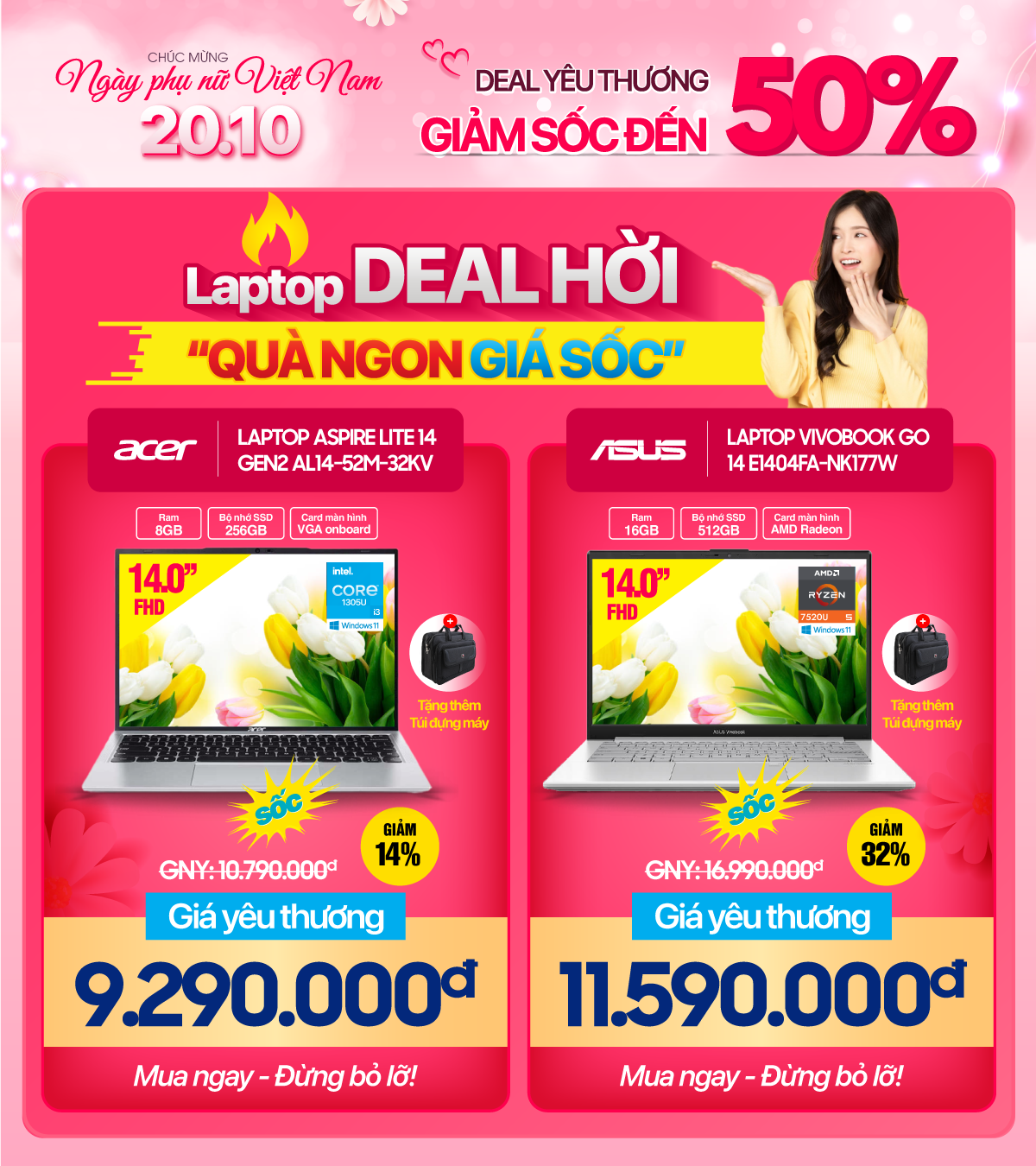 20.10 Deal hời, laptop mỏng nhẹ giảm tới 50%