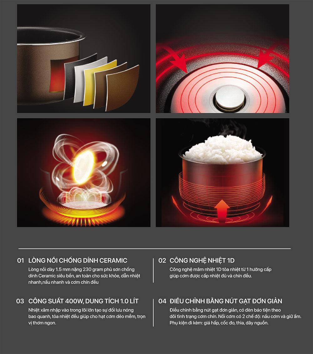 Công nghệ nấu 1D, chất liệu chống dính cao cấp