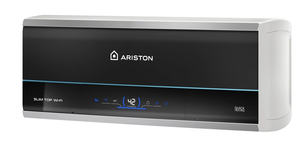 Dòng bình nóng lạnh Ariston Slim3 có thiết kế sang trọng, vẻ ngoài tinh tế đậm chất Ý