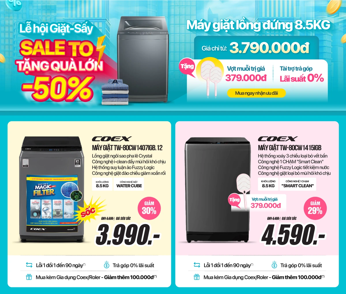 Lễ hội giặt sấy - Sale to, quà lớn - Trả góp 0%