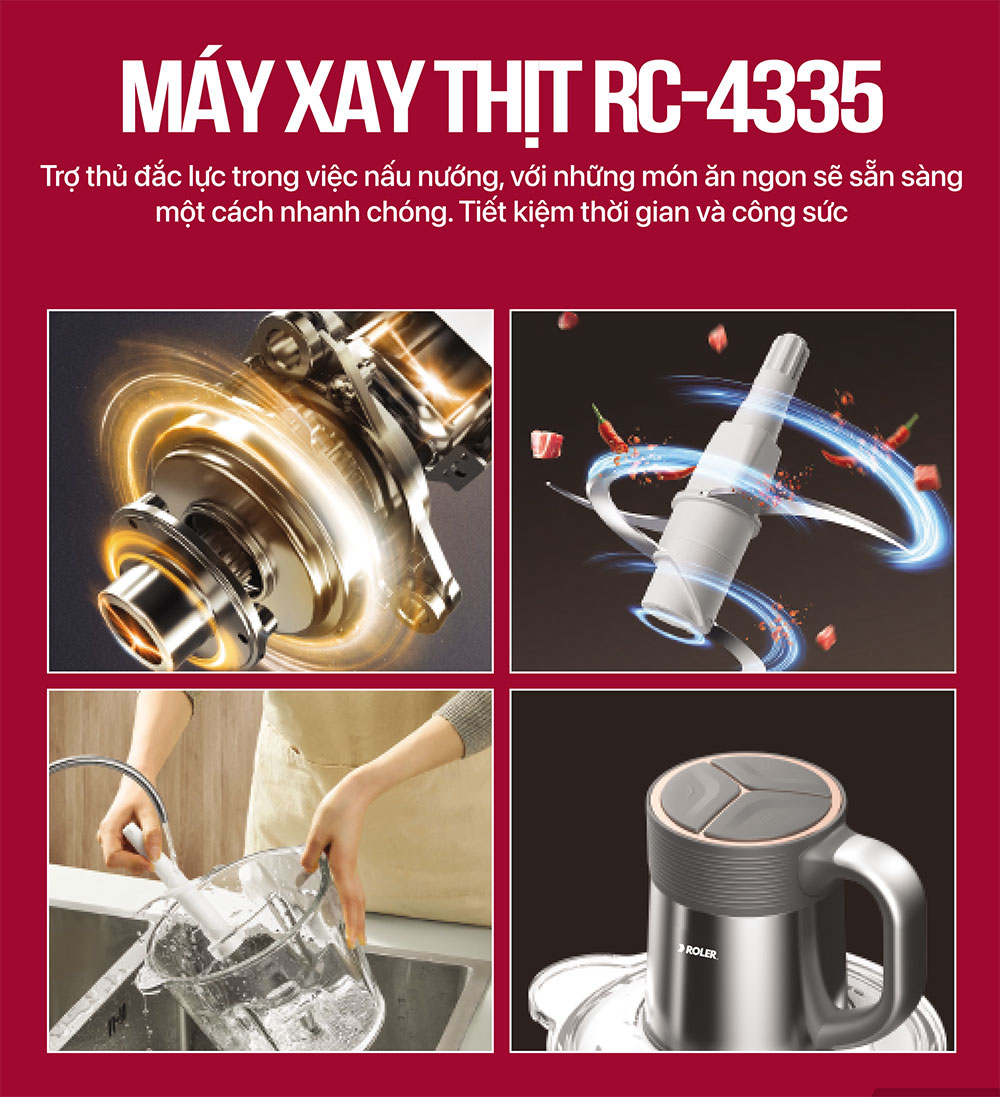 Máy xay thịt RC-4335 có thiết kế bền bỉ, an toàn