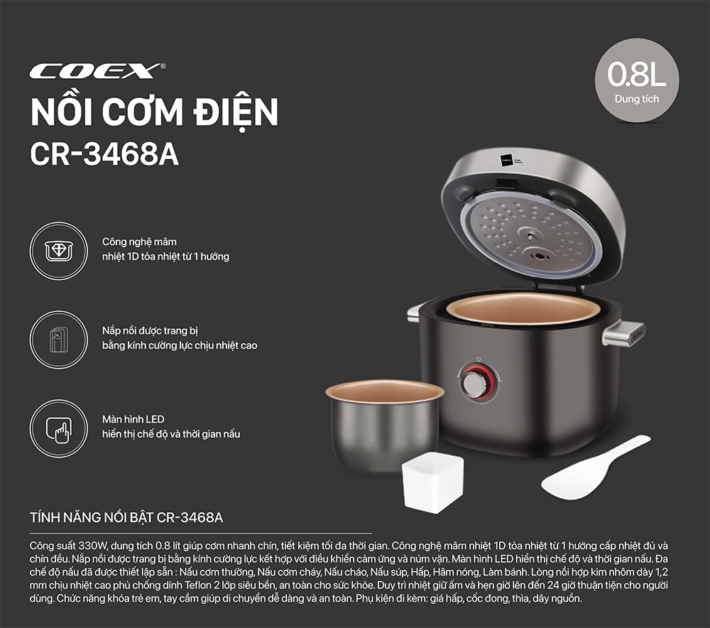 Review chi tiết nồi cơm điện COEX CR-3468A - đa năng, tiện nghi, chuẩn decor