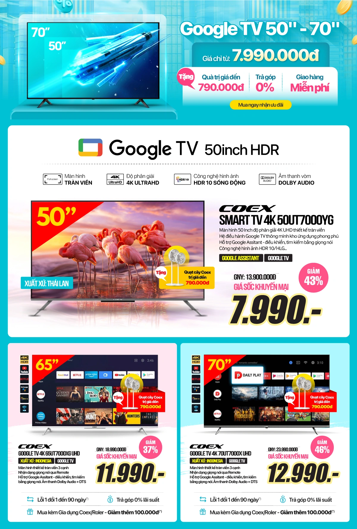 Tivi sale thần tốc - Giá giảm sốc -50% + Trả góp 0%