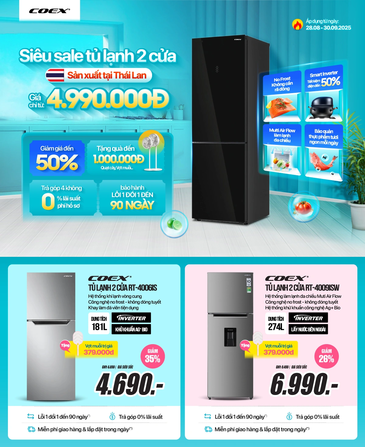 Tủ lạnh sale thần tốc - Giá giảm sốc -50% + Trả góp 0%