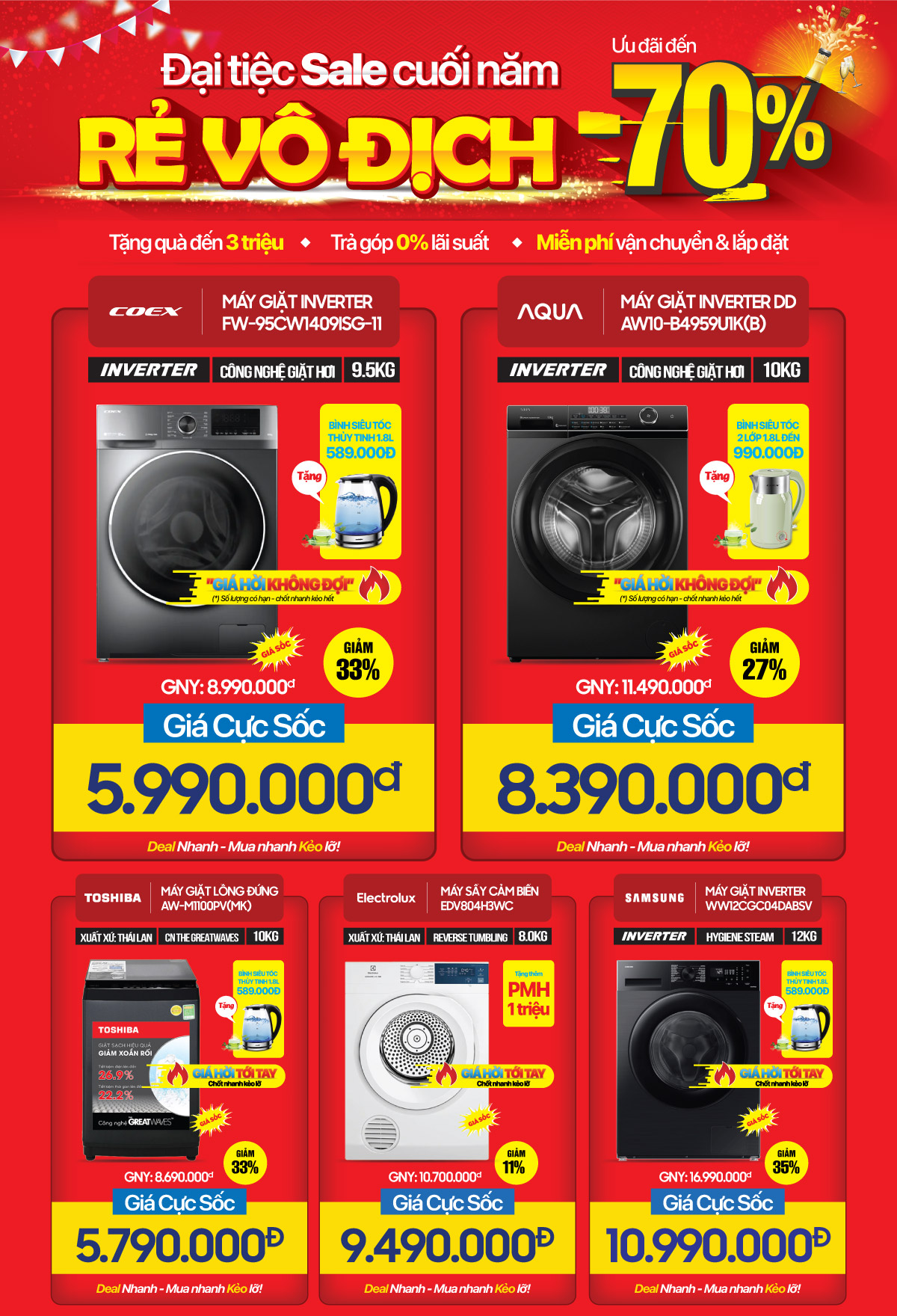 Điện máy, điện lạnh giá giảm mạnh, chỉ từ 4.490.000Đ