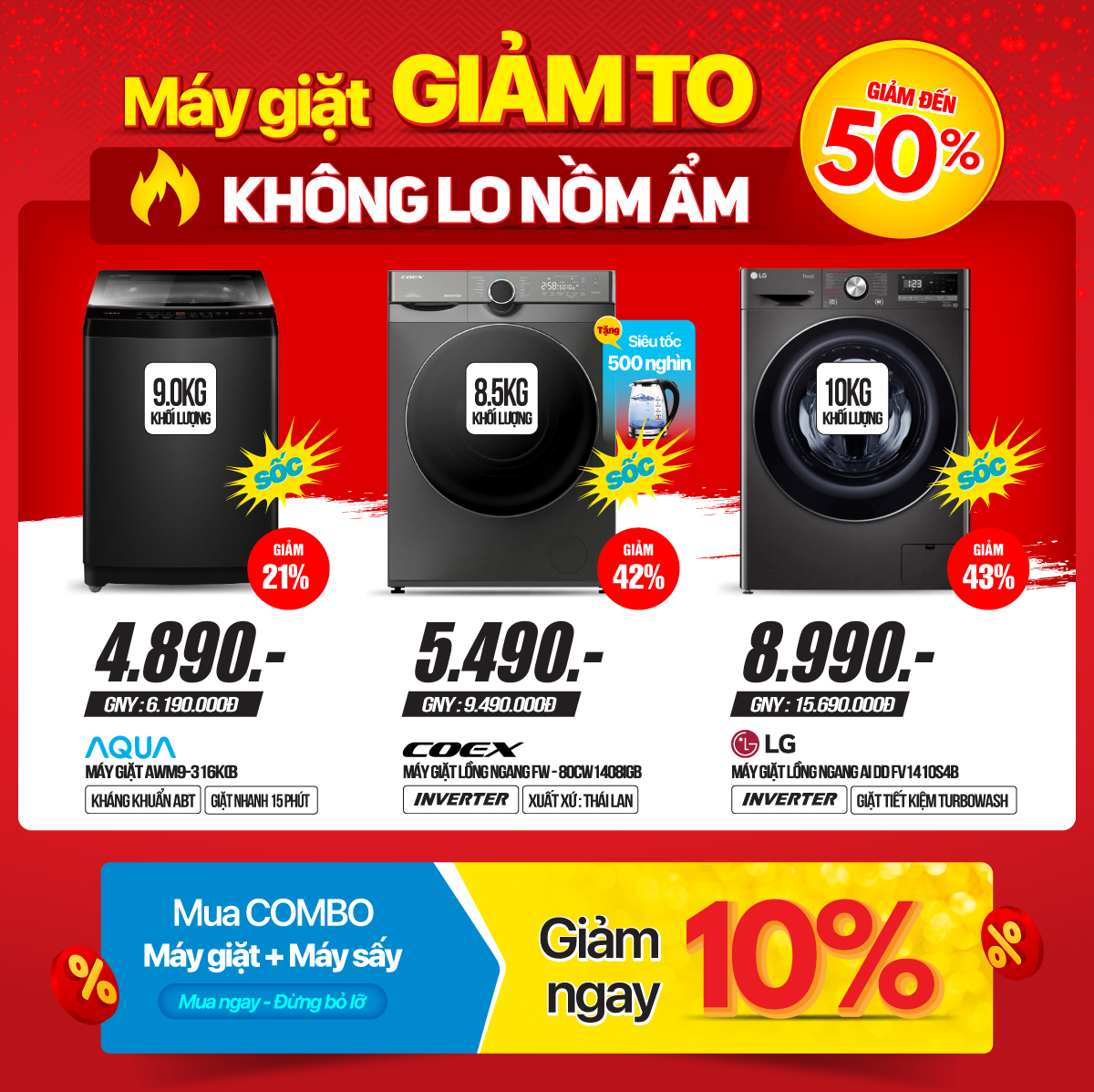 Máy giặt lồng đứng rẻ vô địch (-50%)