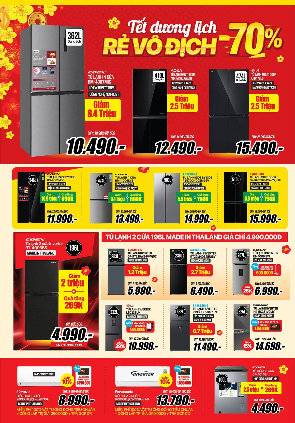 Máy giặt lồng ngang, tủ lạnh 2 cửa chỉ từ 5,39 triệu - Tặng quà đến 690K - Tặng Voucher đến 200K