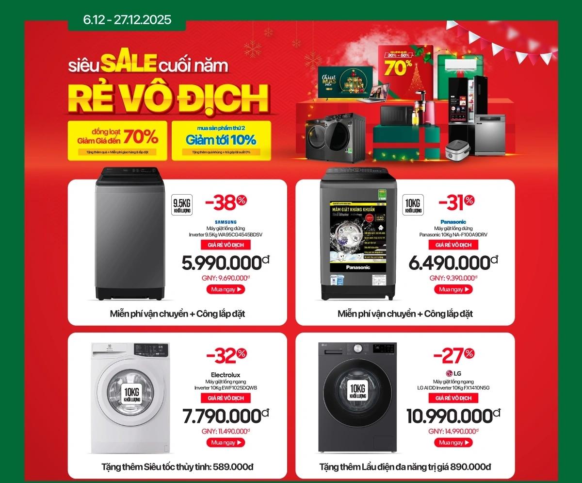 Máy giặt, Tủ lạnh giảm giá kép, nhận quà kép