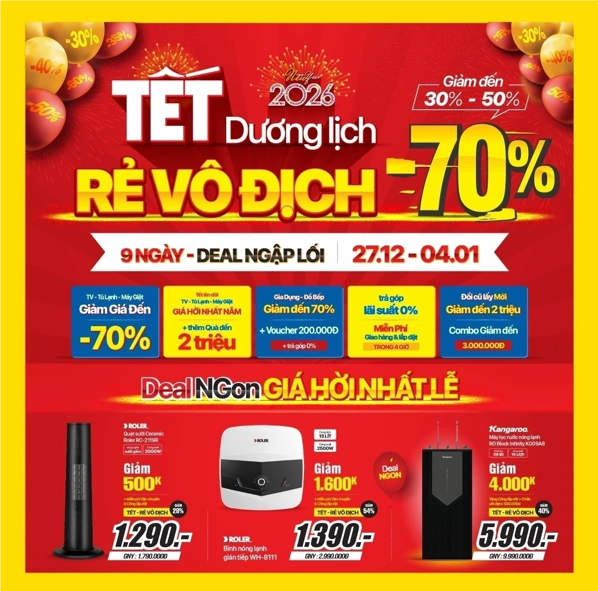 Tết Dương lịch, Gia dụng giảm đến 60%