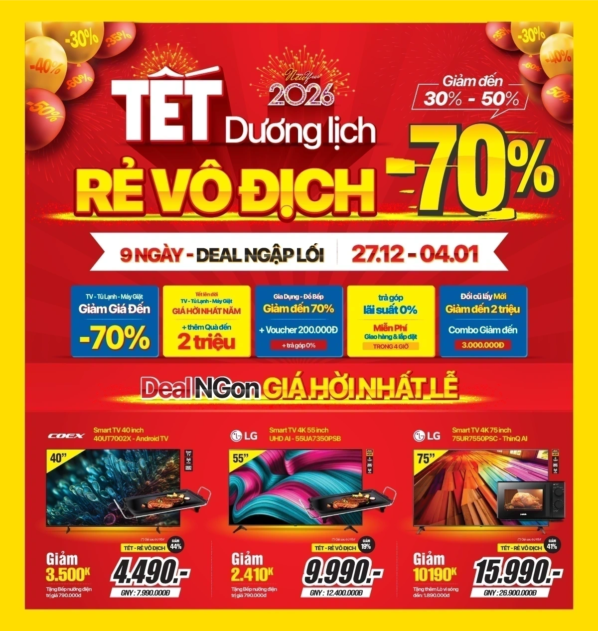 Tết Dương lịch, Tivi cao cấp giảm đến 50%