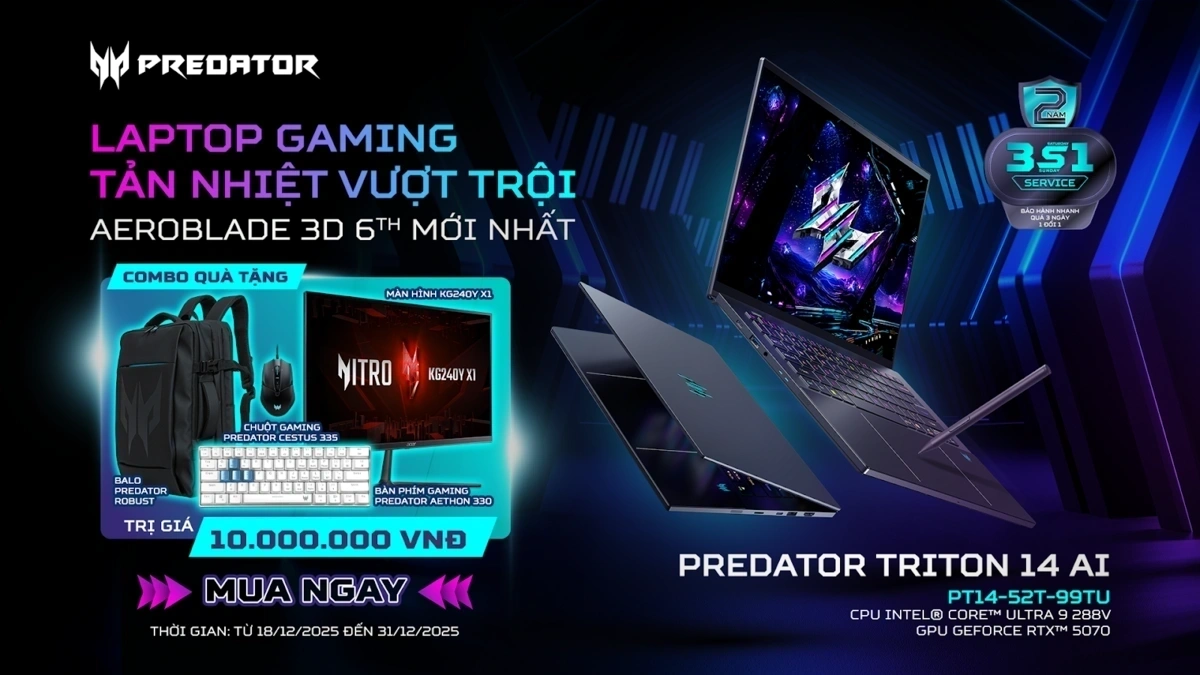 Ưu đãi mở bán Predator Triton 14 AI