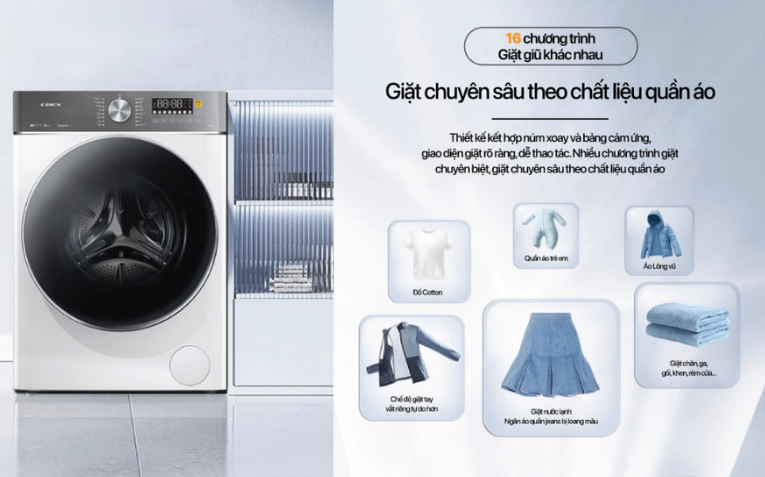 16 chương trình giặt – Đáp ứng mọi nhu cầu sử dụng