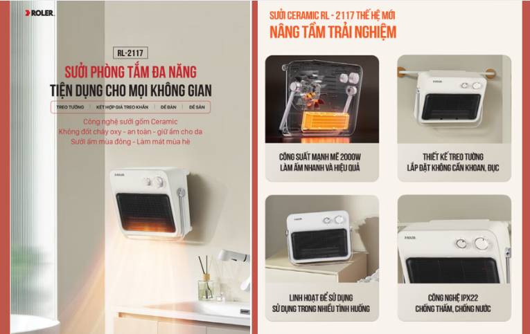 Công nghệ sưởi gốm Ceramic kết hợp cùng công suất 2000W