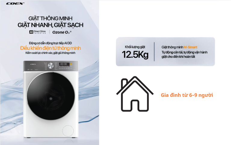 Dung tích giặt lớn 12.5kg – Giải pháp lý tưởng cho gia đình đông người