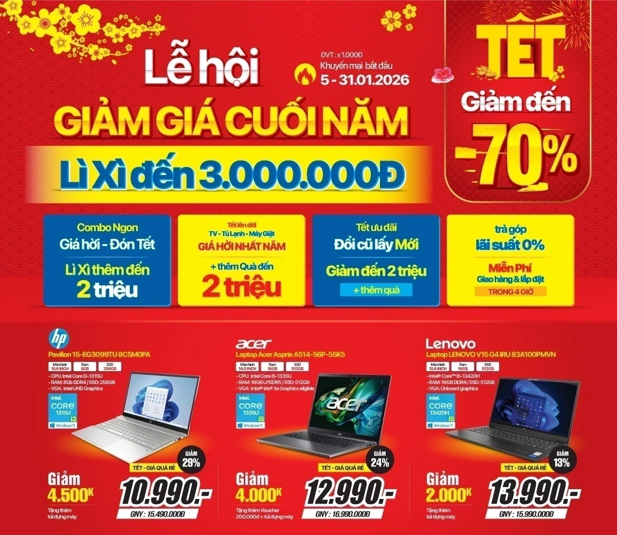 Lễ hội giảm giá cuối năm - Laptop giảm đến 33%