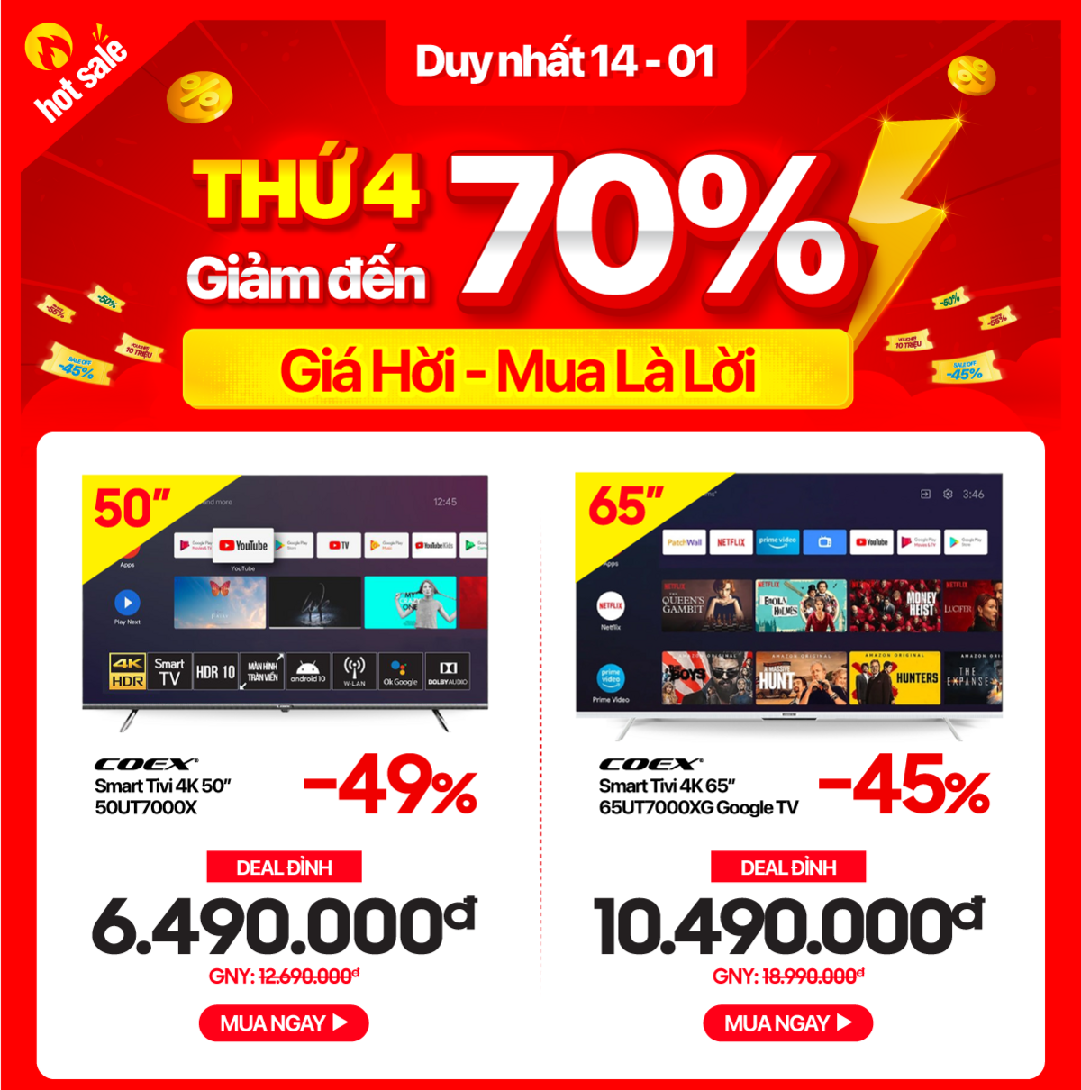 Sale Thứ 4 giá hời - Tivi giảm sâu đến 50%