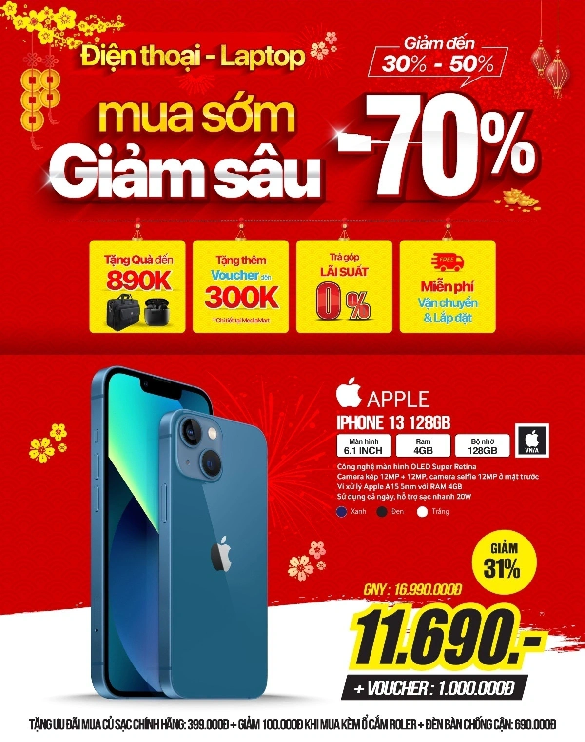 Sắm Tết sớm, Điện thoại giảm đến 6.5 triệu