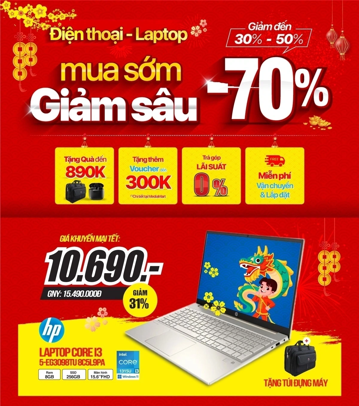 Sắm Tết sớm, Laptop giảm đến 33%