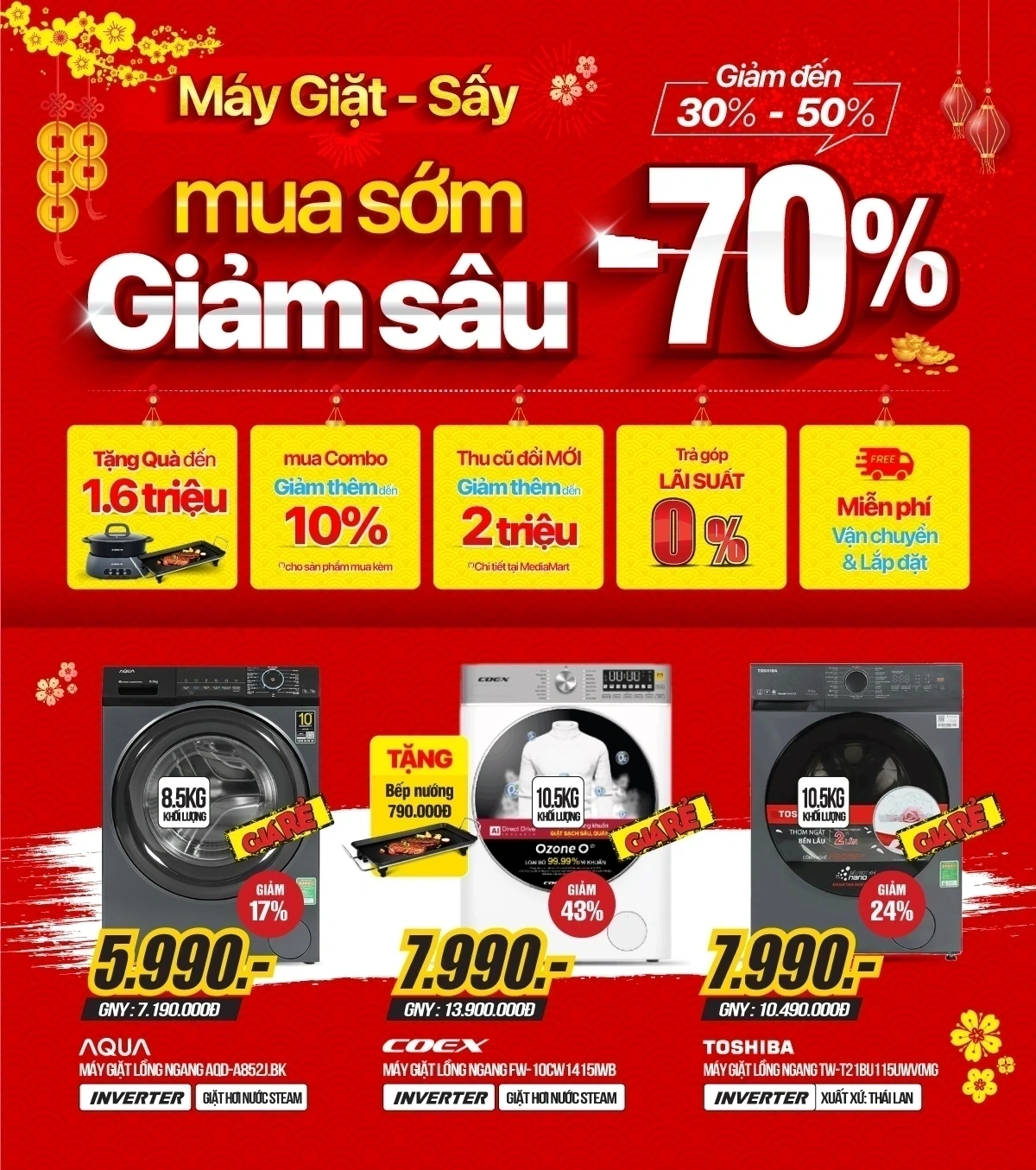 Sắm Tết sớm, máy giặt giảm giảm đến 50%