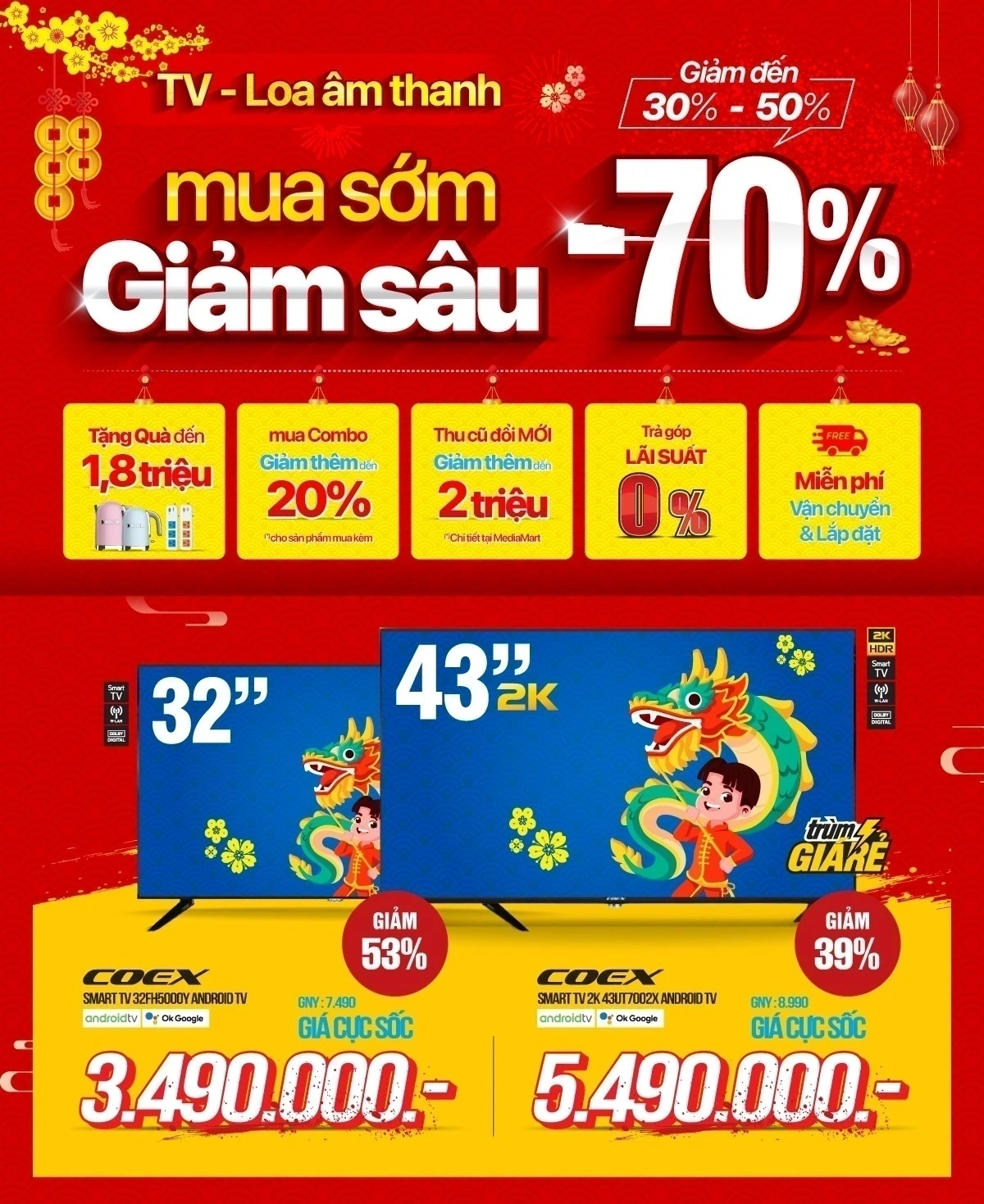 Sắm Tết sớm, Tivi giảm giảm đến 50%