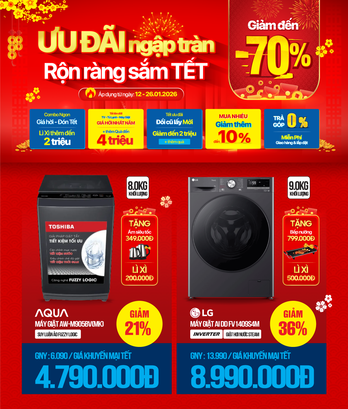 Sắm tủ lạnh, máy giặt đón Tết chỉ từ 4.790.000đ, nhận quà đến 4 triệu