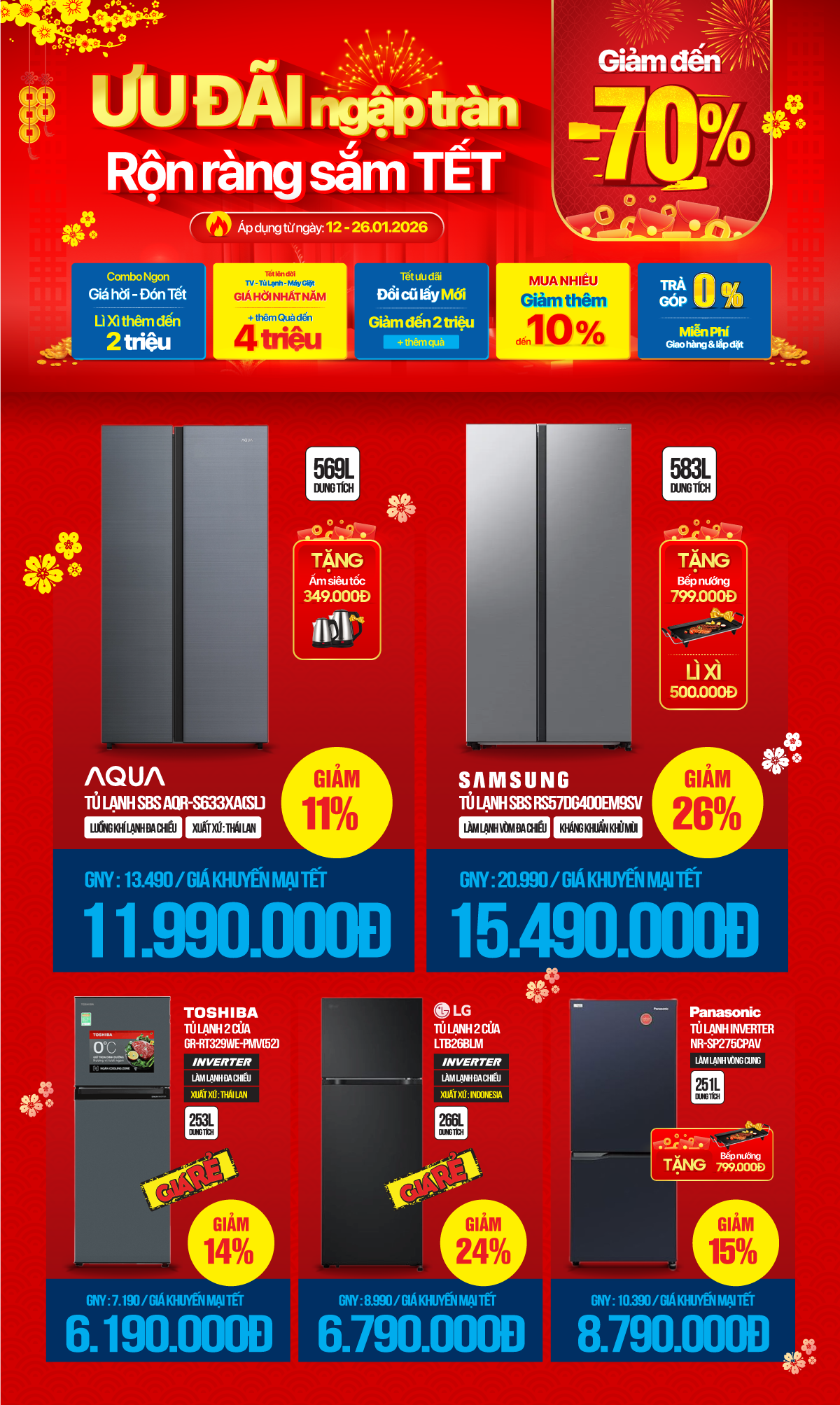 Sắm tủ lạnh, máy giặt đón Tết chỉ từ 4.790.000đ, nhận quà đến 4 triệu