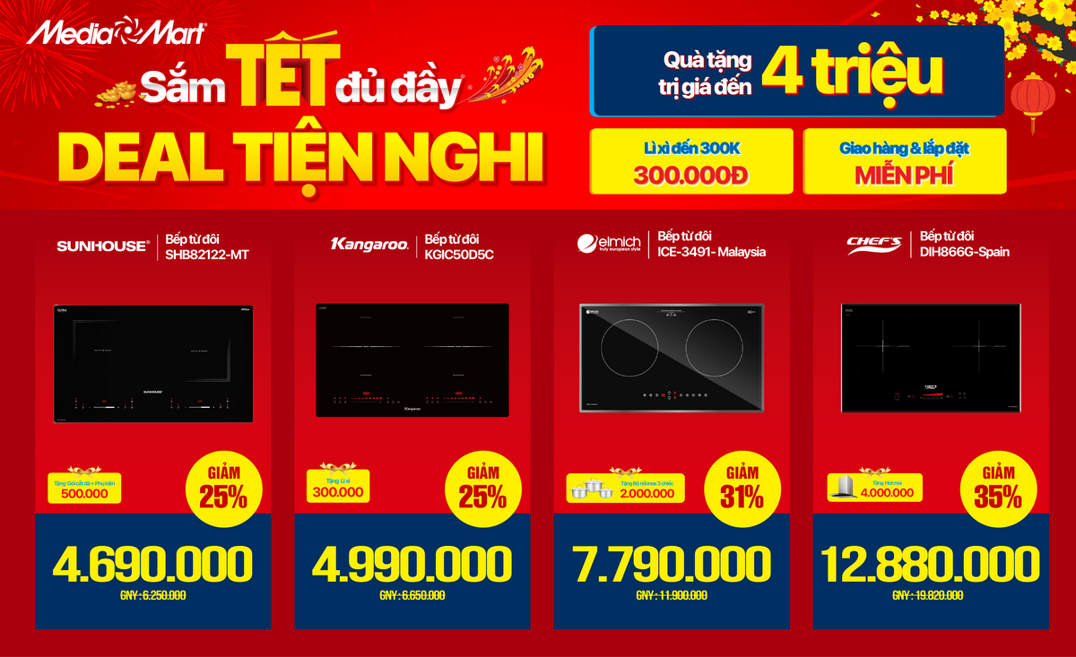 Bếp từ, bếp hồng ngoại đôi - ba rẻ sập sàn, miễn phí lắp đặt, tặng quà đến 4 triệu