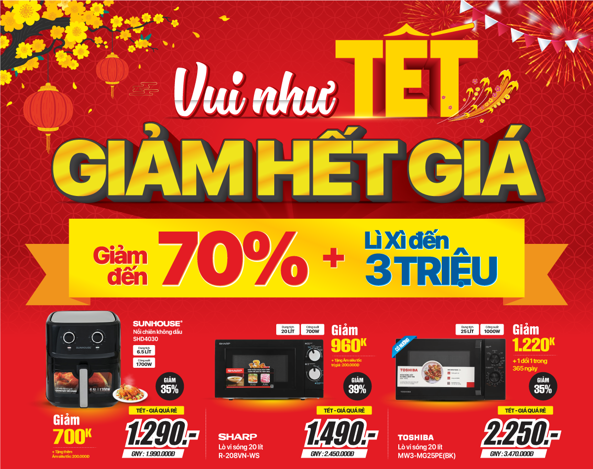 Gia dụng khuyến mại Tết giảm sâu 60%, tặng thêm voucher