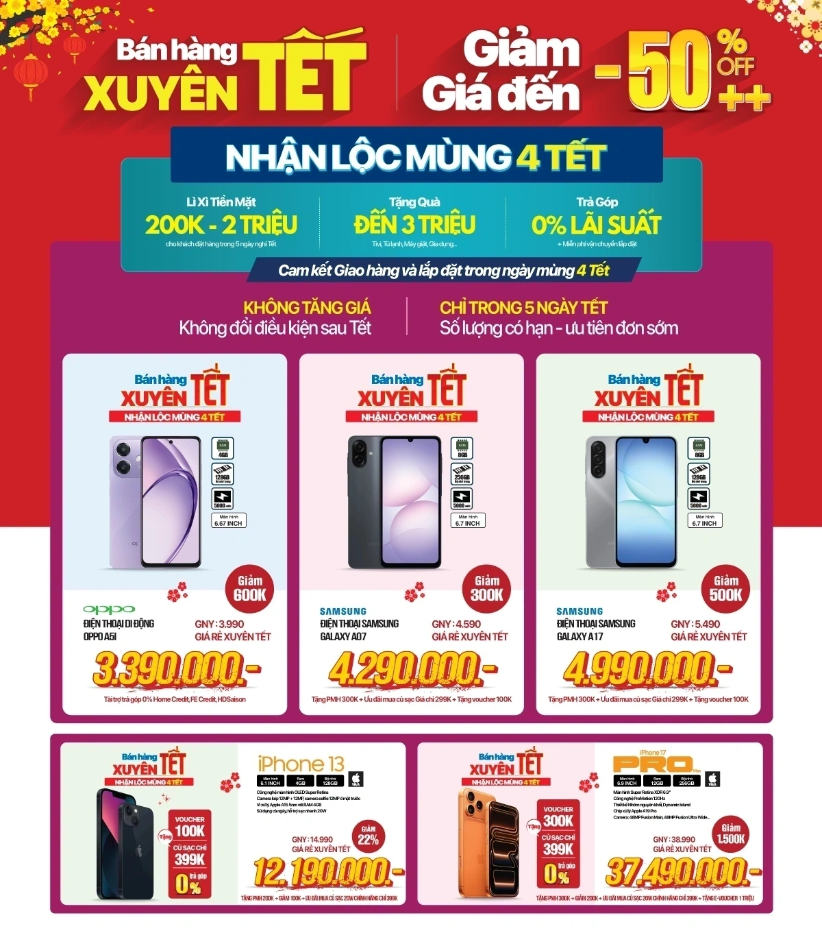 Khuyến mại Tết Smartphone giảm đến 50%