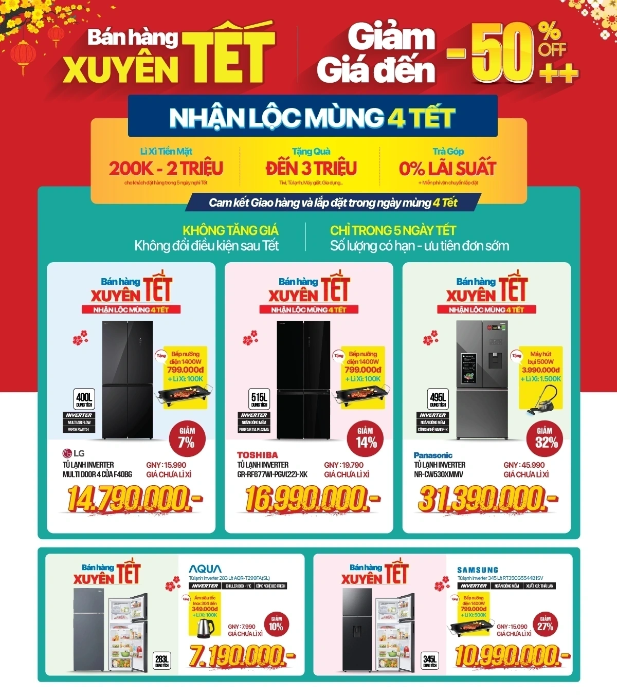 Khuyến mại Tủ lạnh giảm đến 45%, kèm quà tặng giá trị