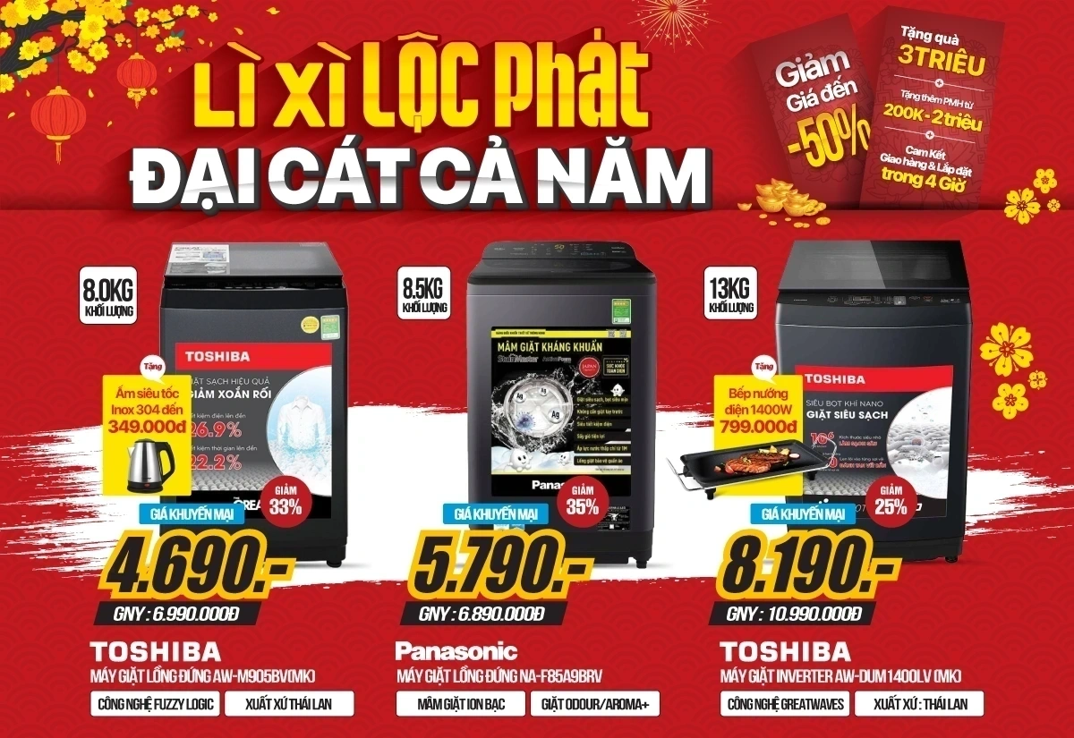 Máy giặt giảm đến 45% - Nhận thêm lì xì giá trị