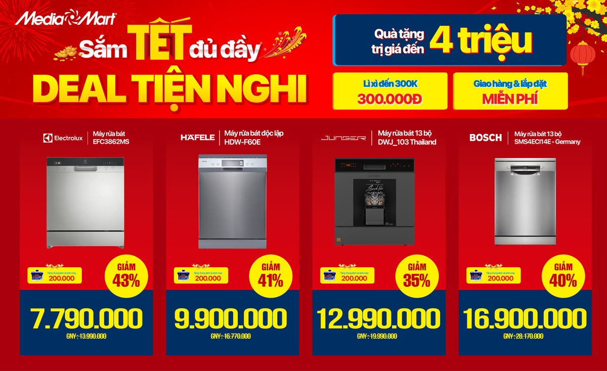 Sạch sâu chuẩn Âu - Máy rửa bát thương hiệu châu Âu chỉ từ 6.990K - quà tặng đến 600K