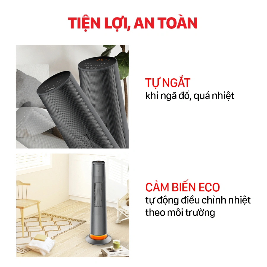 Máy sưởi điện Roler RC-2125C cực an toàn với các chế độ tự ngắt và bảo vệ quá nhiệt