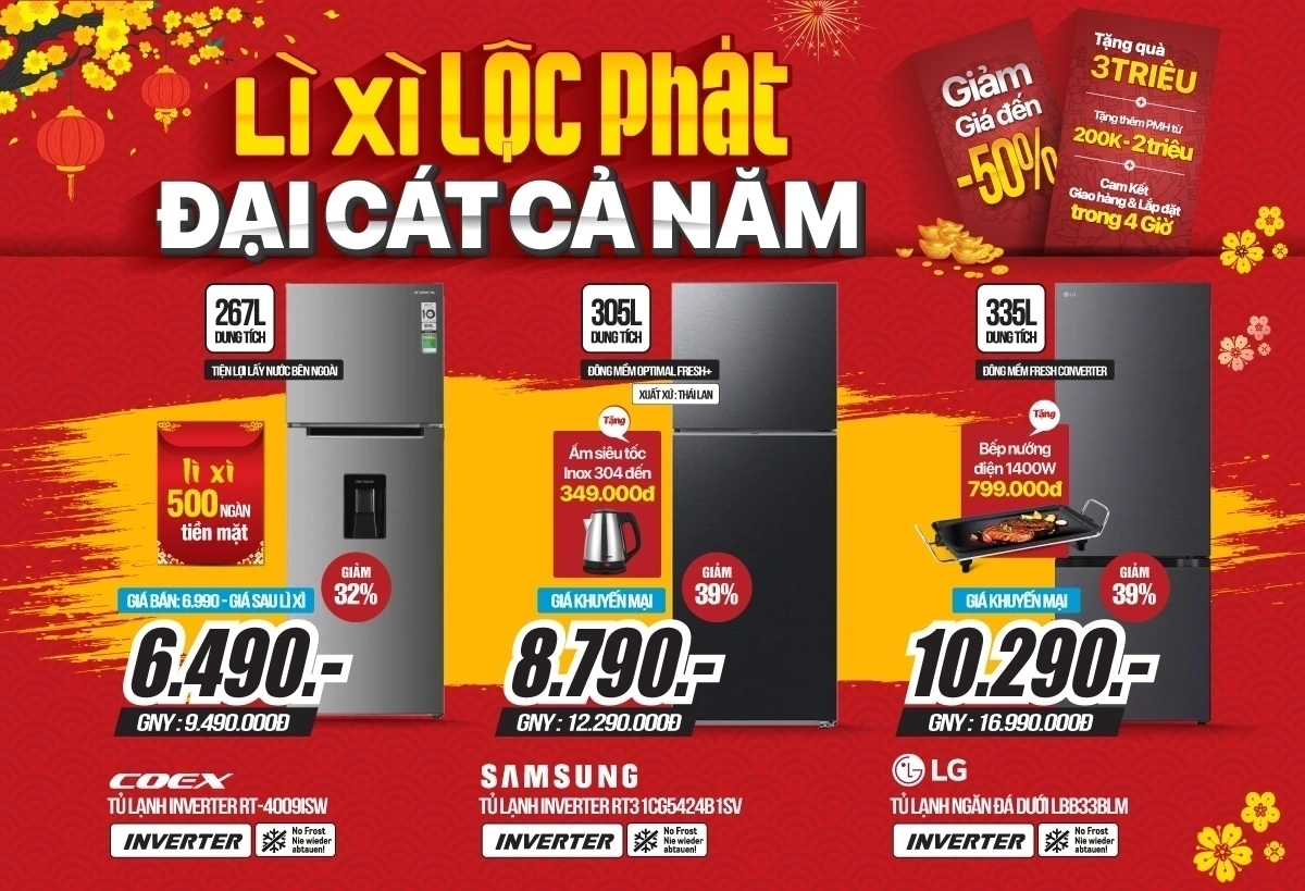 Tủ lạnh giảm đến 45% - Nhận thêm lì xì giá trị