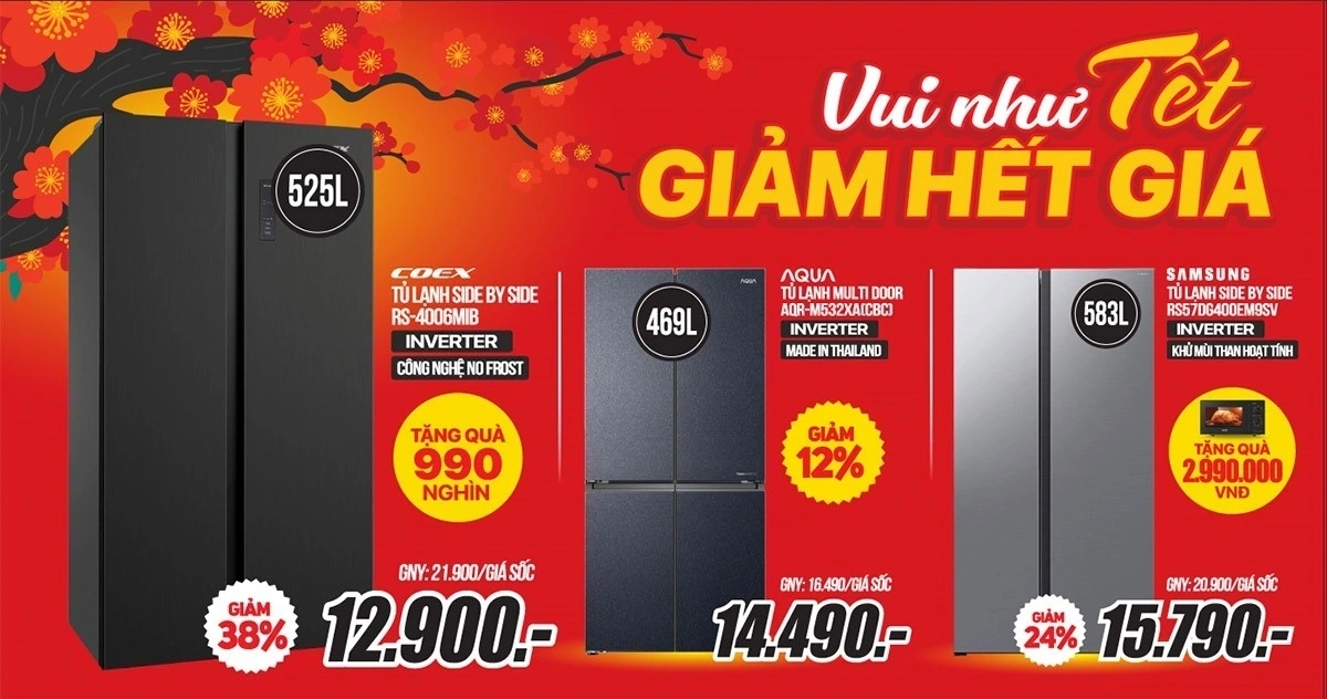 Tủ lạnh khuyến mại Tết giảm đến 45%, tặng quà đến 3.99 triệu