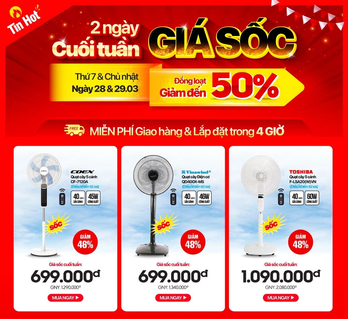 Cuối tuần giá sốc - Quạt mát giảm đến 50%