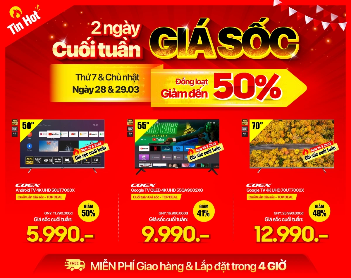 Cuối tuần giá sốc - Tivi giảm đến 50%