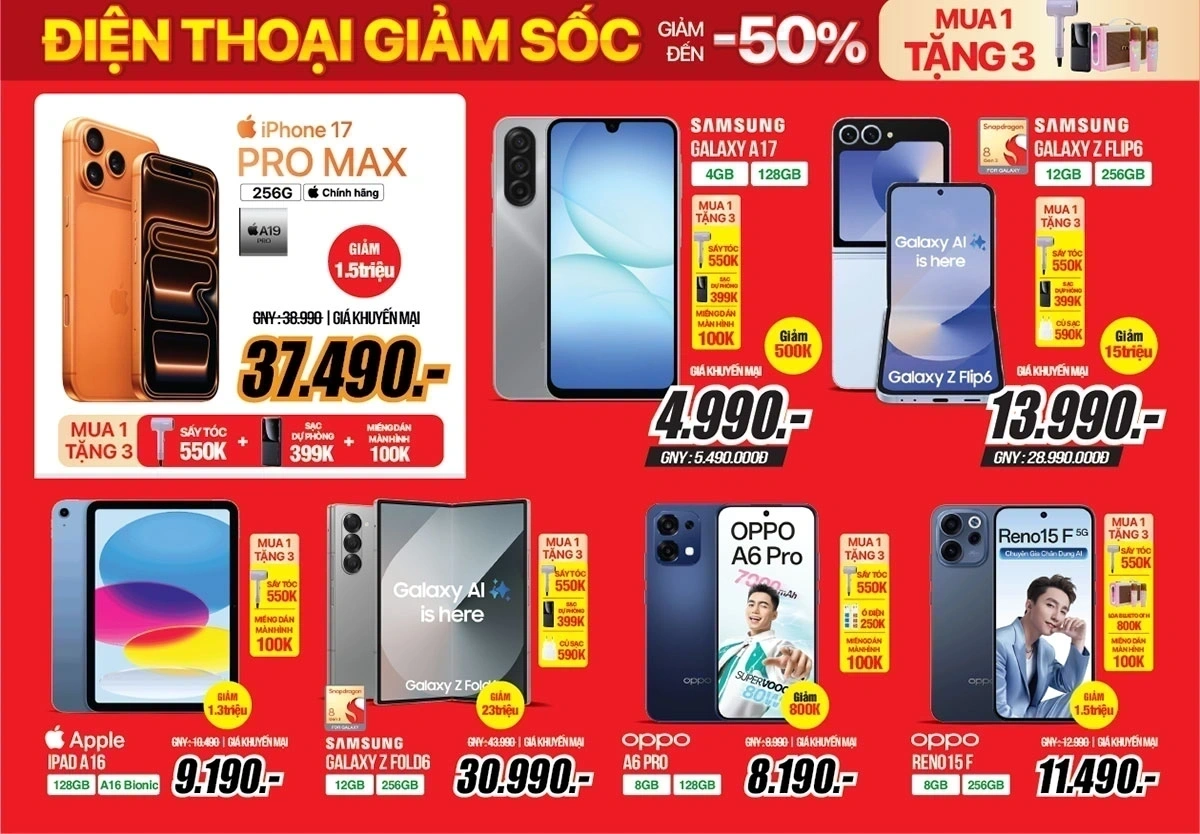 Điện thoại sale siêu sốc đến 50%, Mua 1 tặng 3