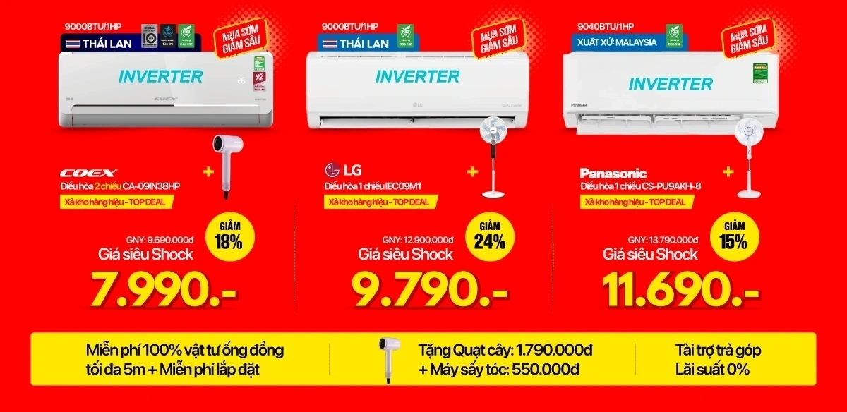 Điều hòa xả kho đón hè - Miễn phí lắp đặt