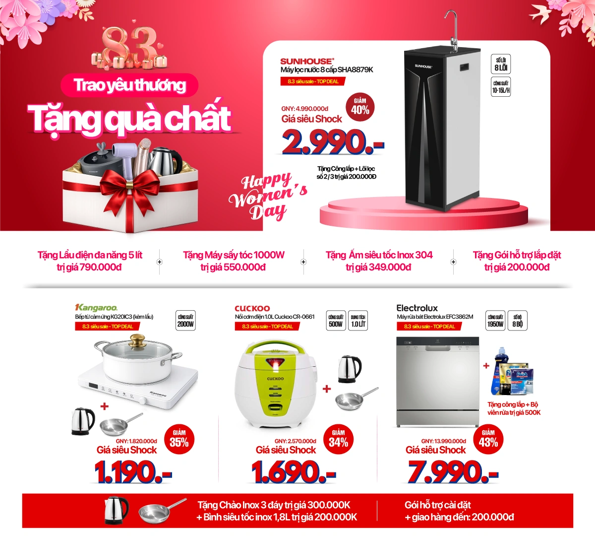 Gia dụng giá sốc: Tri ân bà nội trợ - Giảm sâu đón 8/3