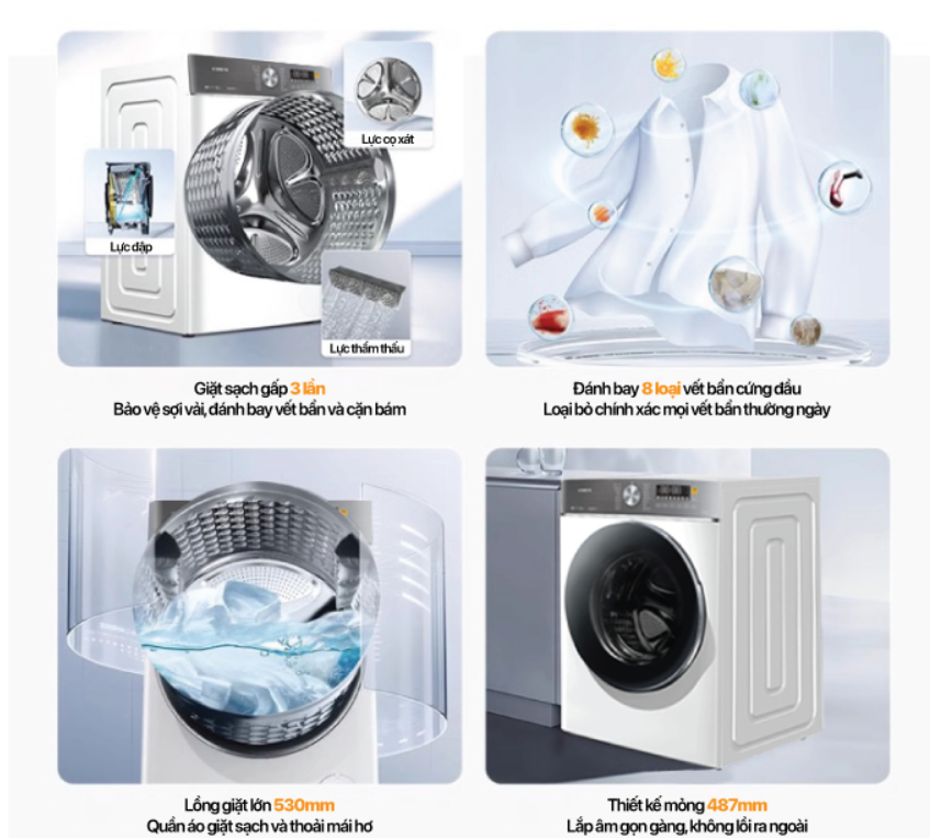 Khối lượng giặt lớn, phục vụ nhu cầu gia đình đông người