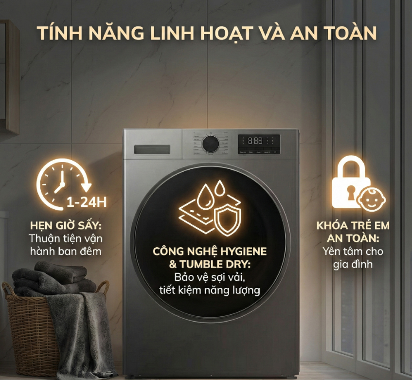 Sấy khô thông minh. bảo vệ sức khỏe người dùng