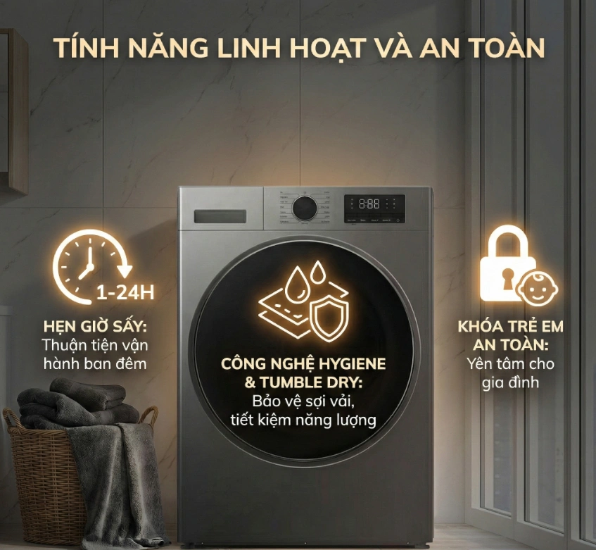 Sấy khô thông minh. bảo vệ sức khỏe người dùng