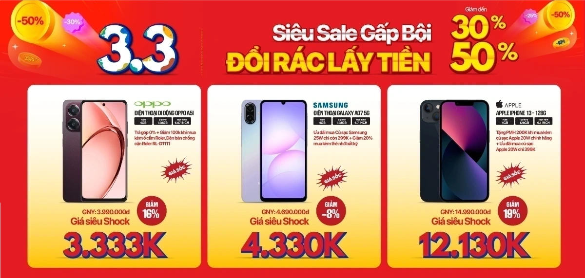 Siêu sale 3.3 - Điện thoại giảm đến 2.6 triệu