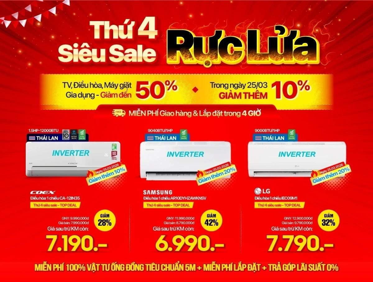 Thứ 4 Điều hòa giảm sốc 2 lần