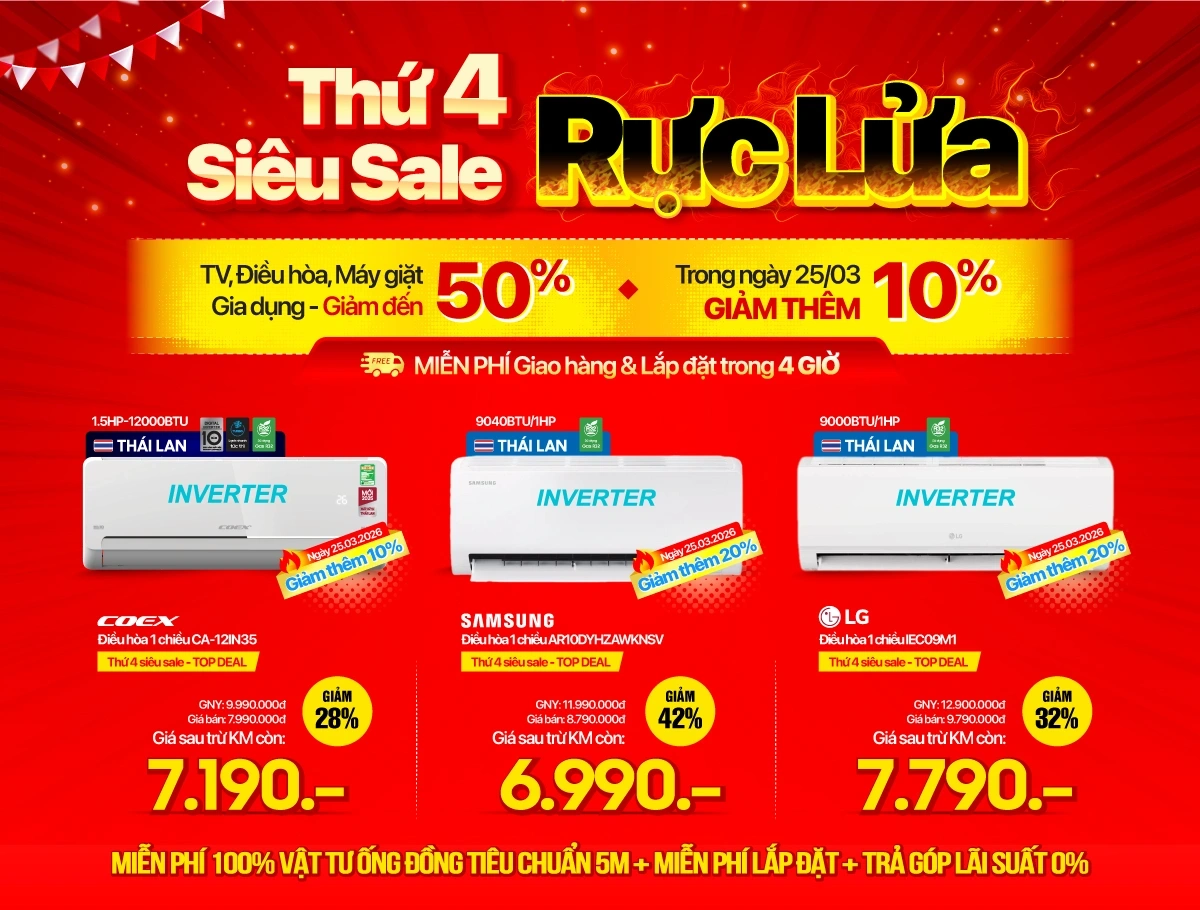 Thứ 4 Điều hòa giảm sốc 2 lần