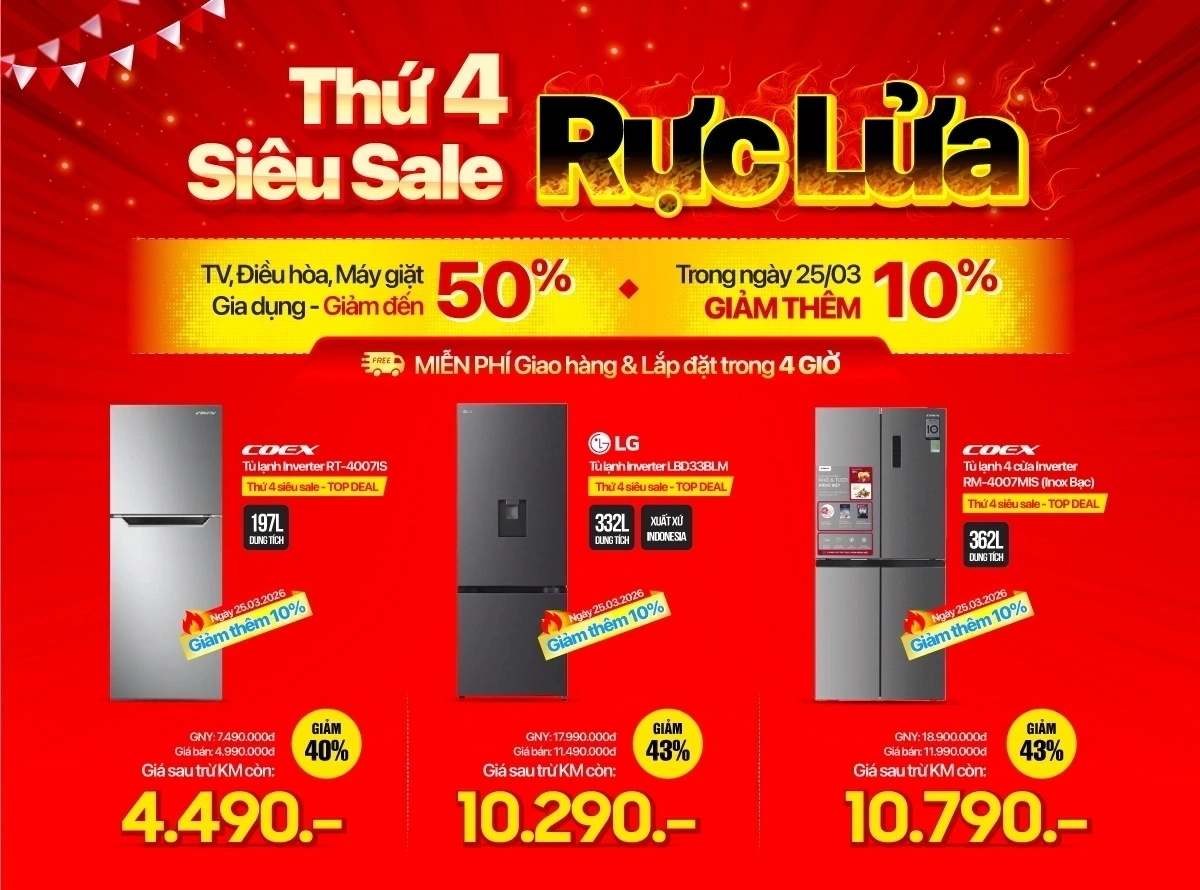 Thứ 4 Tủ lạnh giảm sốc 2 lần