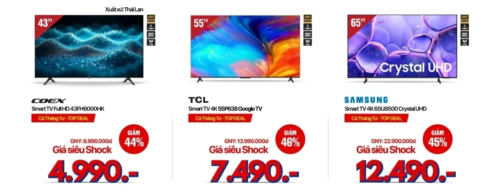 Cá tháng Tư - Smart TV giảm đến 50%, Trả góp 0% lãi suất